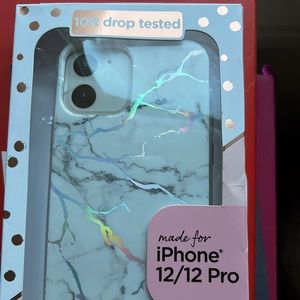 iPhone 12/12 Pro Case - White Marble Design Iridescent Graining - Retail $59